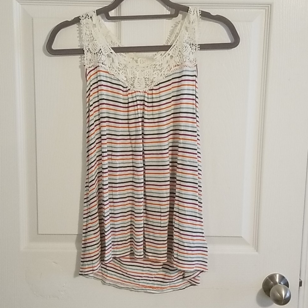 Forever 21 rainbow striped top. Lace neckline. L
